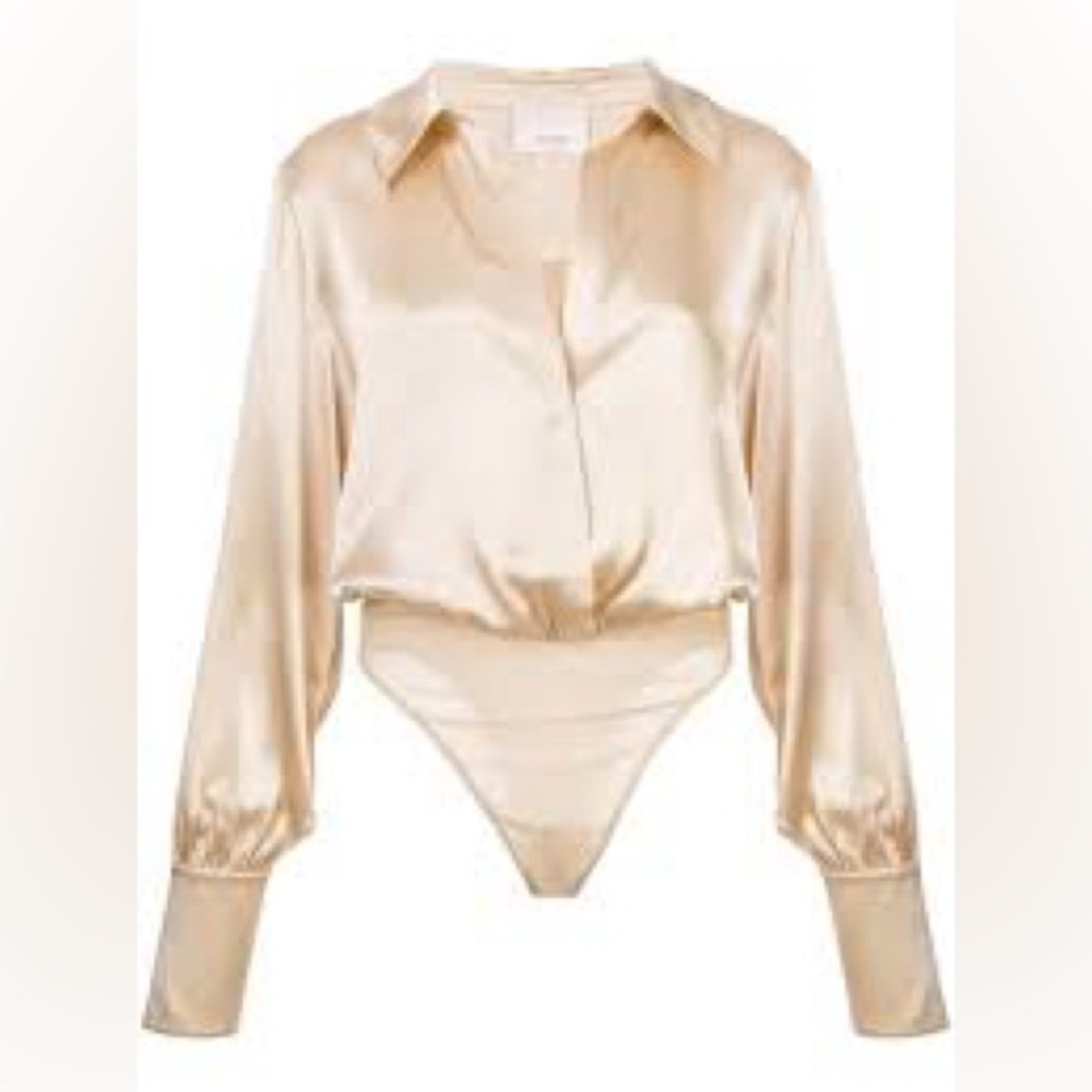 Cinq à Sept Carine Silk Bodysuit In Neutrals. XS